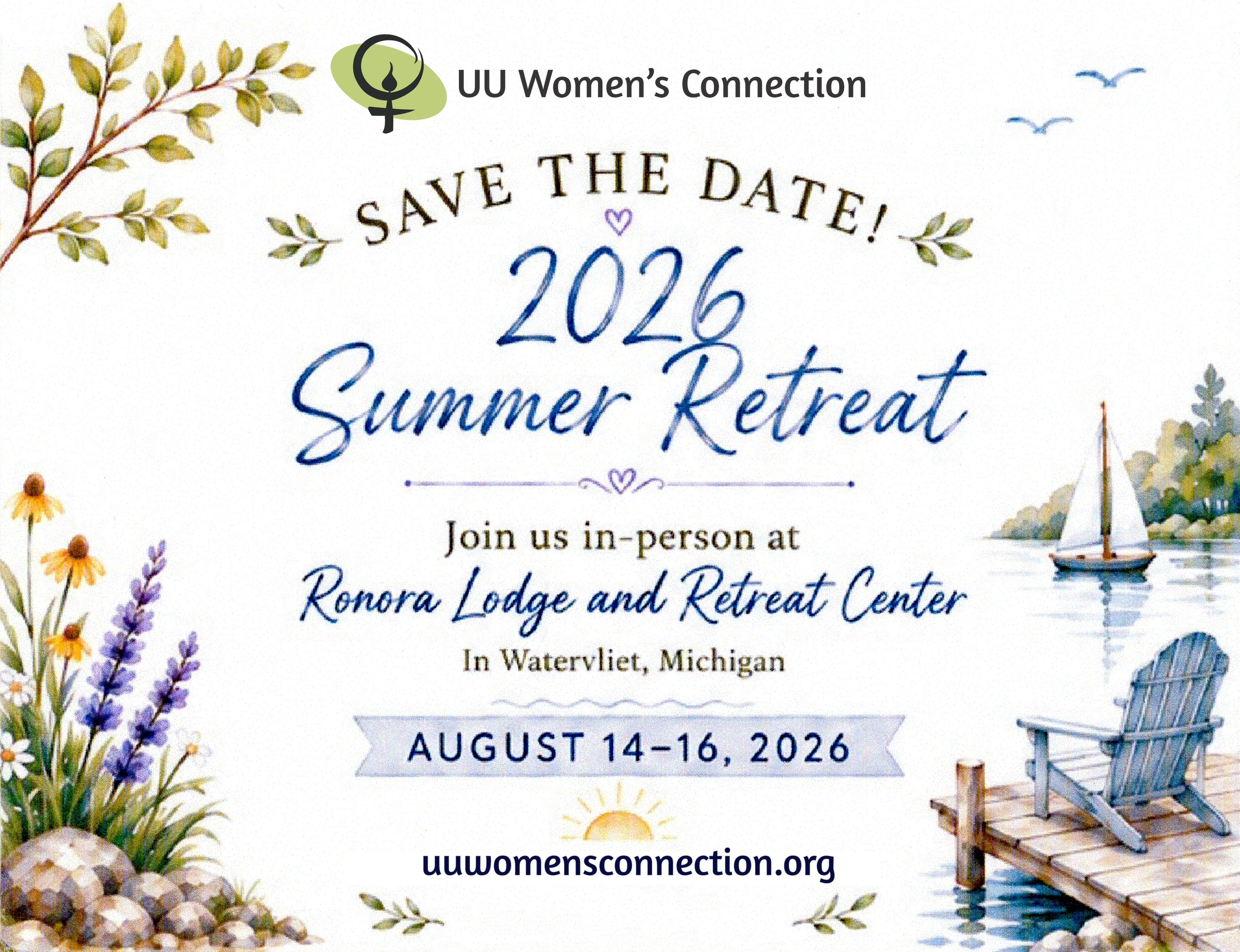 Summer Retreat August 14-16 2026>Join us for a weekend or just for Saturday! We'll gather at the enchanting Ronora Lodge and Retreat Center in Watervliet, Michigan, August 14-16. The modern Cherry Wood Lodge is bright, airy, and accessible too.</p>
<p>2026 is our 10th year of reviving a long-time summer tradition. Walks through the woods, conversations in the yard, communal meal prep in the kitchen, maybe a field trip to our favorite nearby esoteric shop, a swim in the lake... and even a couple of workshops.</p>
<p><strong>Cost per person:</strong></p>
<p>Full Weekend - lodging and meals $260 (double or triple, no singles available)<br>Full Weekend - Tent or Camper - $220<br>Commuter No lodging, lunch Saturday $110<br>Commuter No lodging, lunch and dinner Saturday $130<br>Commuter No lodging, Friday dinner, 3 meals Saturday $155</p>
<p><a class=
